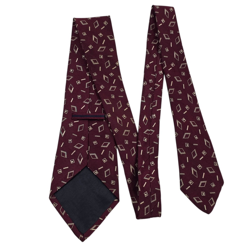 Alexander Julian Mens Necktie Maroon Cream Silk Geometric Pattern American